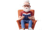 © axel - A man in his 60s with diverse ethnic background is sitting in a cozy orange armchair, engaged in reading a book. His thoughtful expression and casual attire create a serene atmosphere