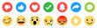 © Munnacreativehub - Collection of emoji reactions for social media. Like, dislike. heart, share, comment and more icon set for web. Vector illustration. Flat style.