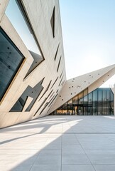 Poster - Modern architectural design with striking angular shapes and large glass windows offering a unique aesthetic to contemporary urban spaces.