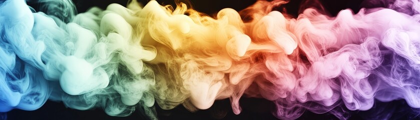 Aufkleber - Colorful smoke patterns swirling on a black background creating an abstract artistic effect