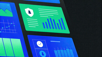 Poster - secure cloud storage concept, Cybersecurity dashboard displaying data analytics and security metrics