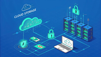 Poster - secure cloud storage concept, Cloud storage system with cybersecurity features and data protection