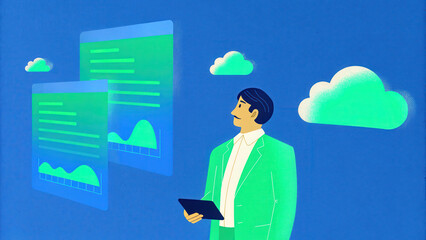 Poster - secure cloud storage concept, Cloud security management with professional analyzing data