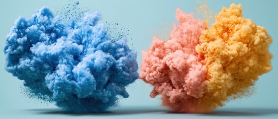 Aufkleber - Three colored smoke plumes on a blue background creating a vibrant visual effect in a photo