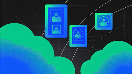 Poster - secure cloud storage concept, Futuristic cloud storage interface with biometric data representation