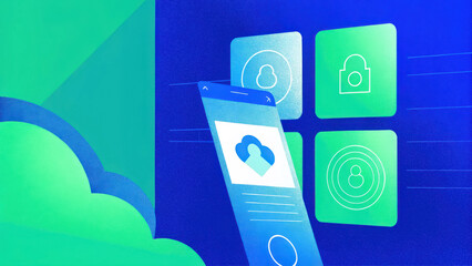 Poster - secure cloud storage concept, Cloud storage interface with security features on smartphone screen