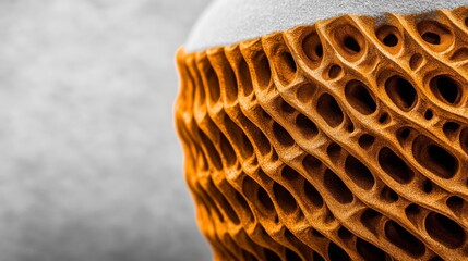 Canvas Print - Intricate details of a honeycomb-like ceramic sculpture. Warm amber tones against a neutral backdrop.