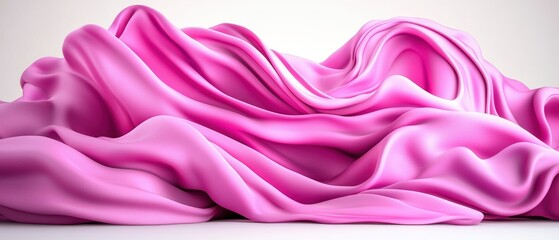 Poster - Pink silk fabric draped elegantly on a white background creating a soft and smooth texture