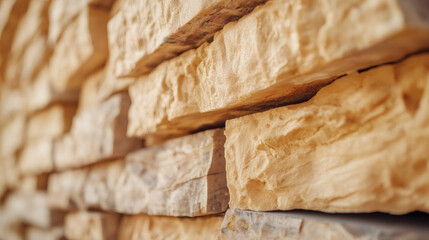 Poster - Close-up of a decorative stone wall cladding, showcasing texture and pattern, ideal for backgrounds and design projects