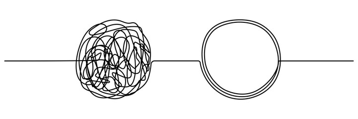 Poster - Chaos and mess circle continuous line drawn. Problem solution symbol. Psychotherapy concept. Vector illustration isolated on white.