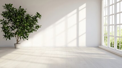 Poster - Indoor plant on a white windowsill in a bright room with natural light shining through the window