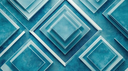 Poster - abstract geometric pattern of layered blue squares creating a modern artistic design
