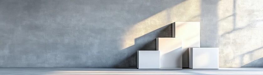 Poster - White vase placed on a white pedestal with a soft light background for artistic display and photography