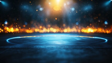 Poster - Dark blue and yellow background with bright light and photographic elements for creative design