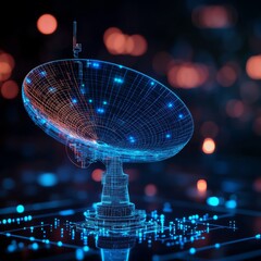 Poster - Digital Communication: A Wireframe Satellite Dish for Global Connectivity and Technological Advancement.
