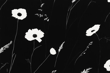 Poster - Abstract floral silhouette: delicate silhouettes of flowers and grasses dancing against a dark canvas, capturing a timeless elegance