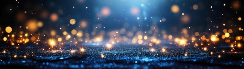 Poster - Dark blue background with bright lights and photo elements for creative design projects