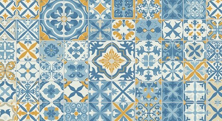 Naklejka na meble Mosaic Tiles Design Blue Yellow Decorative Pattern  Background