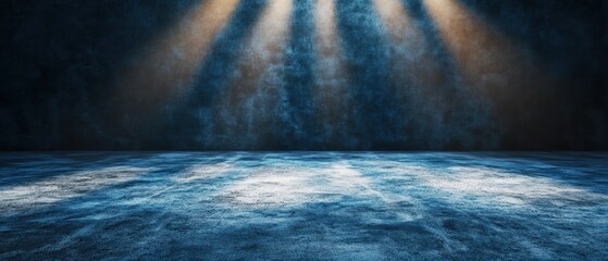 Poster - Dimly lit room with ceiling light illuminating dark space and photo on the wall