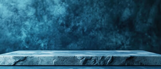 Poster - Stone table with blue background and photo composition for artistic display and interior decoration