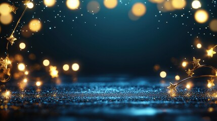 Poster - Blue background with gold sparkles and stars creating a magical atmosphere for photos and designs