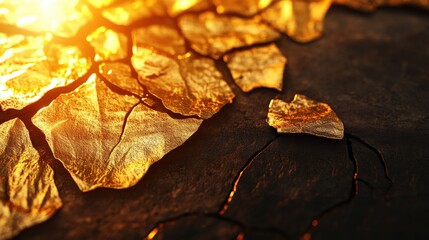 Poster - Close up image of a piece of gold with detailed texture and reflection on a dark background