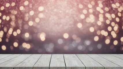 Wall Mural - Rustic white wood board mockup surface with pink bokeh background