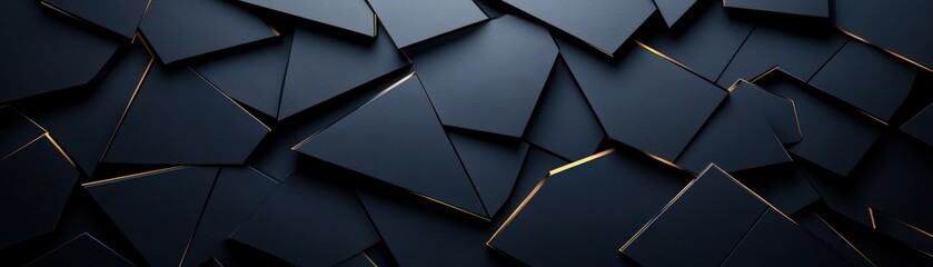 Poster - Abstract 3d background featuring gold triangles on a dark surface with soft lighting effects