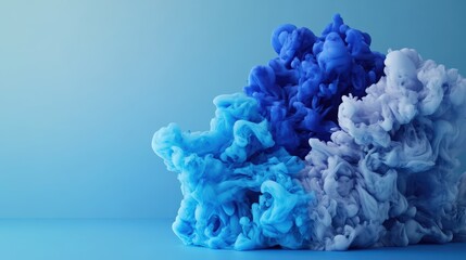 Poster - Blue and white ink swirling and mixing in water creating an abstract artistic pattern and texture