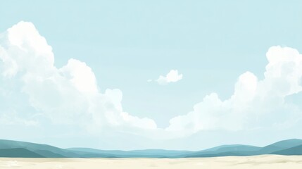 Leinwandbilder - Tranquil landscape with soft clouds and distant mountains under a clear blue sky at noon. Generative AI