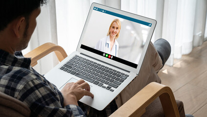 Poster - Doctor video call online by modish telemedicine software application for virtual meeting with patient