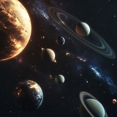 imaginative cosmic scenery with planets and nebula