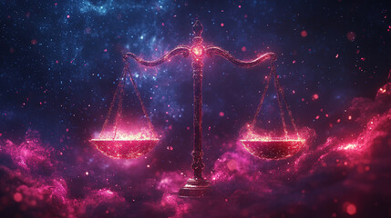 Poster - Balancing justice a cosmic representation of scales digital art space environment futuristic viewpoint