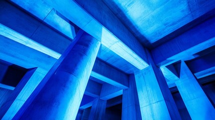 Wall Mural - Abstract architectural view of illuminated concrete pillars in a modern structure at night