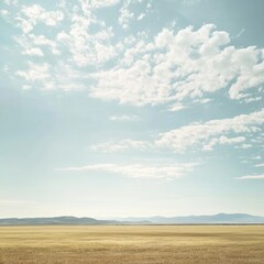 Leinwandbilder - Landscape of open fields under blue sky with clouds in the afternoon light. Generative AI