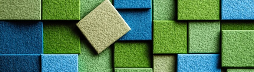 Poster - Green and blue wall with white diamond design and photography elements present in the image