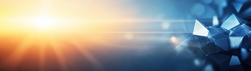 Aufkleber - Bright sun shining over a blue and yellow abstract background with photo space for images or text