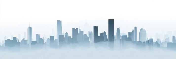 Poster - Cityscape enveloped in gray smog with building silhouettes and clear sky space for messaging. Generative AI
