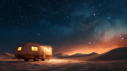 Wall Mural - caravan sits vast sand dunes