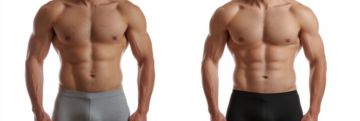 Poster - Body transformation journey showcasing significant change in physique with realistic medical photography style. Generative AI