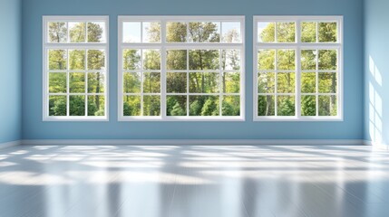 Aufkleber - Room with blue wall and window featuring natural light and simple decor