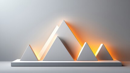 Poster - 3d mountain landscape with white and orange peaks illuminated by soft light