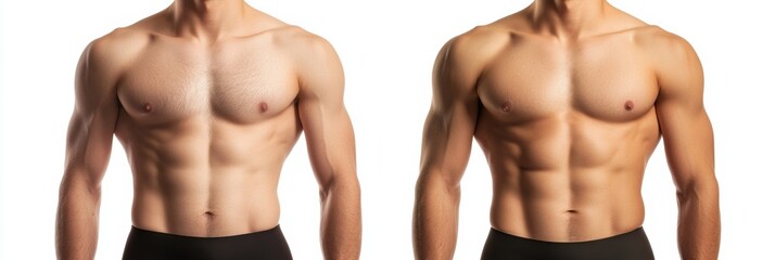 Poster - Before and after body transformation showcasing realistic changes in physique through medical photography style. Generative AI