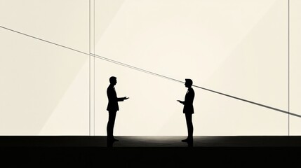 Poster - Business negotiation between two silhouetted figures in a contemporary office setting during late afternoon hours. Generative AI