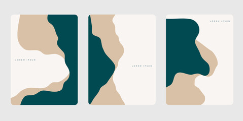 Vector set of minimal backgrounds with abstract organic shapes and sample text. Contemporary collage. Design for posters, flyers, greeting cards, packaging, branding and wedding invitations