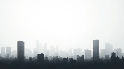 Poster - City skyline obscured by heavy gray smog, buildings fading into the hazy atmosphere with space for text. Generative AI