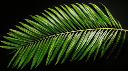 Poster - Green leaf on black background showcasing natural textures and details in a minimalist composition