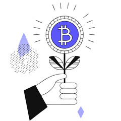 Poster - A hand grasps a stylized flower, where the bloom is represented by a Bitcoin coin