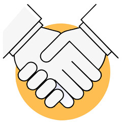 Poster - A minimalistic icon depicting two hands shaking in a gesture of cooperation and partnership. The design is surrounded by a circular background, emphasizing unity