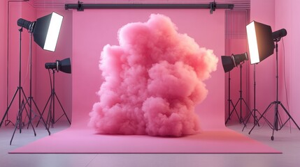 Aufkleber - Pink smoke bomb in a pink room creating a colorful and vibrant atmosphere for photography